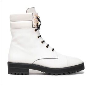 Stuart Weitzman Lexia Combat Boots Women's White Leather Lace‎ Up Lug Sole Spain